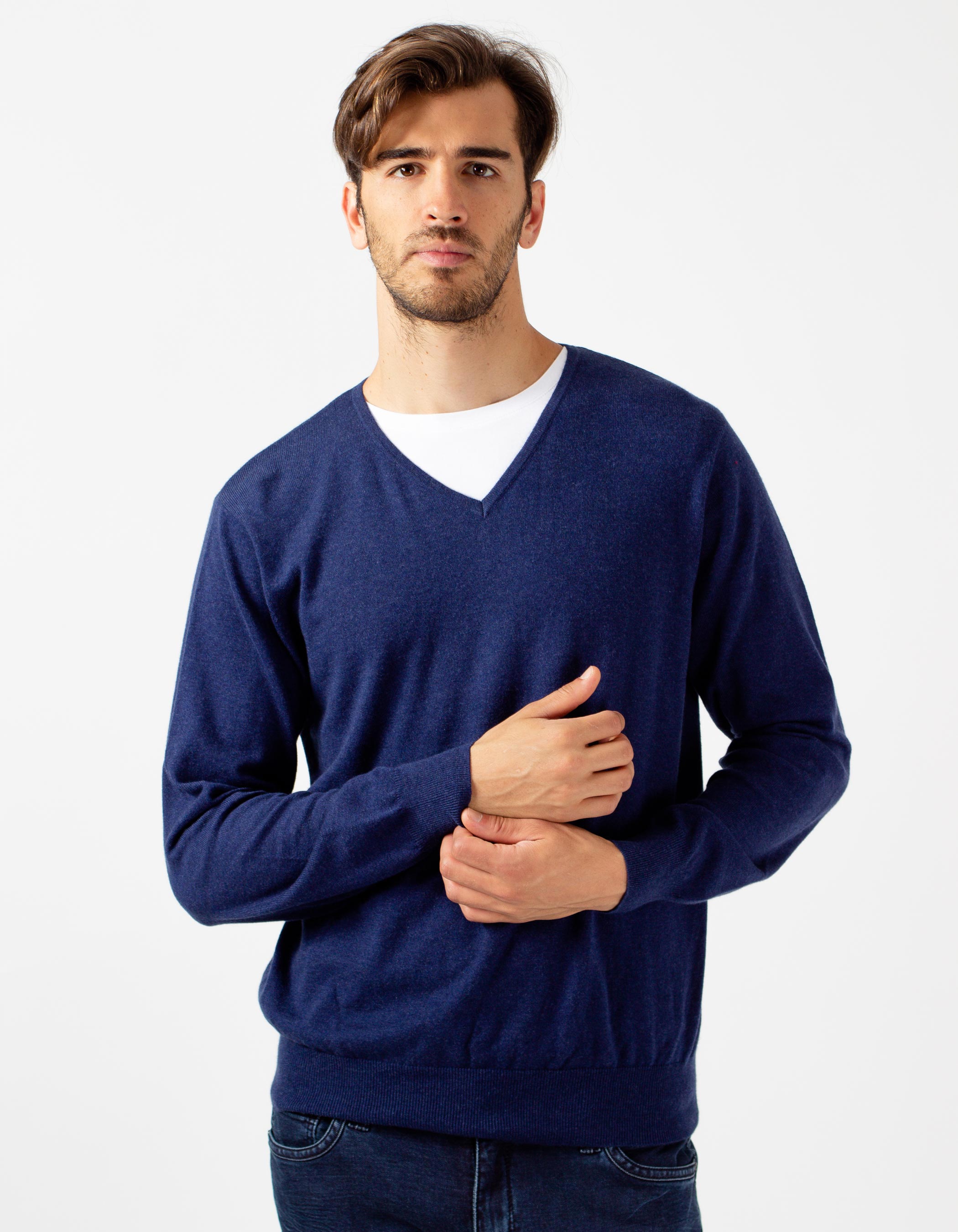 navy blue v neck jumper