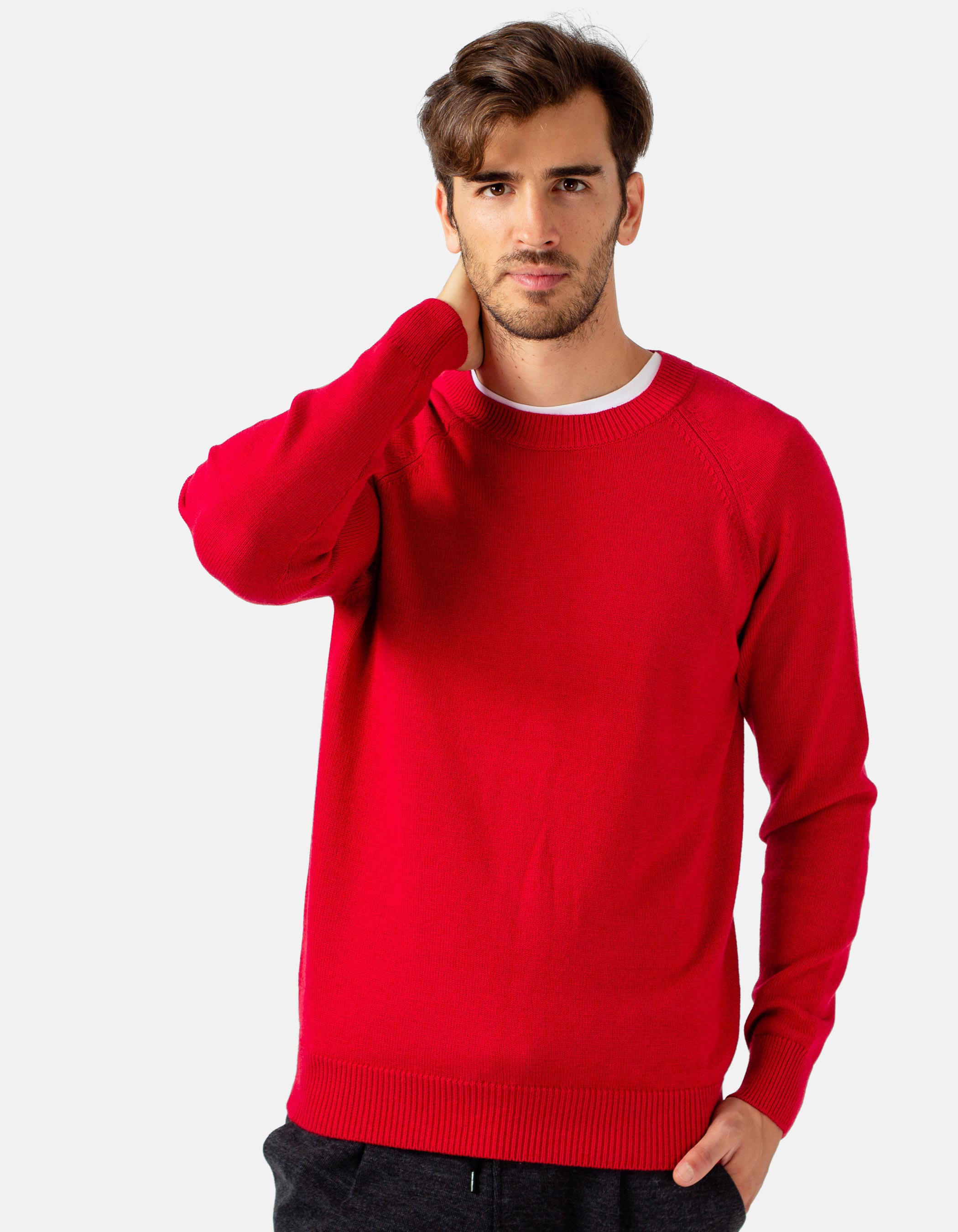 red crew neck jumper