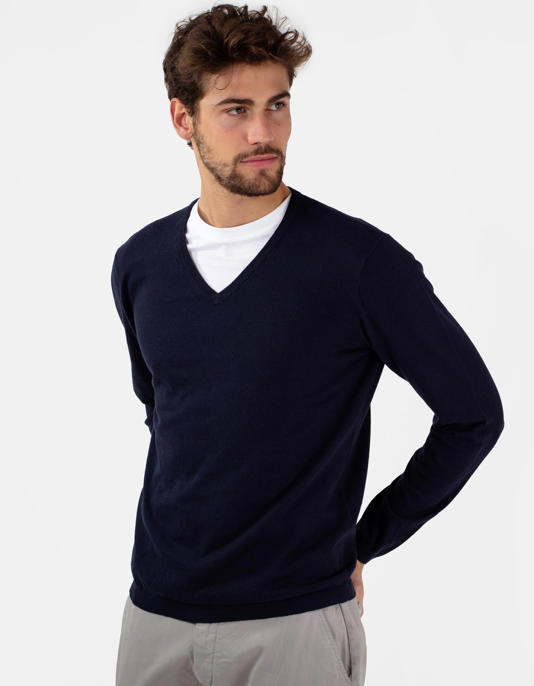 v neck navy jumper