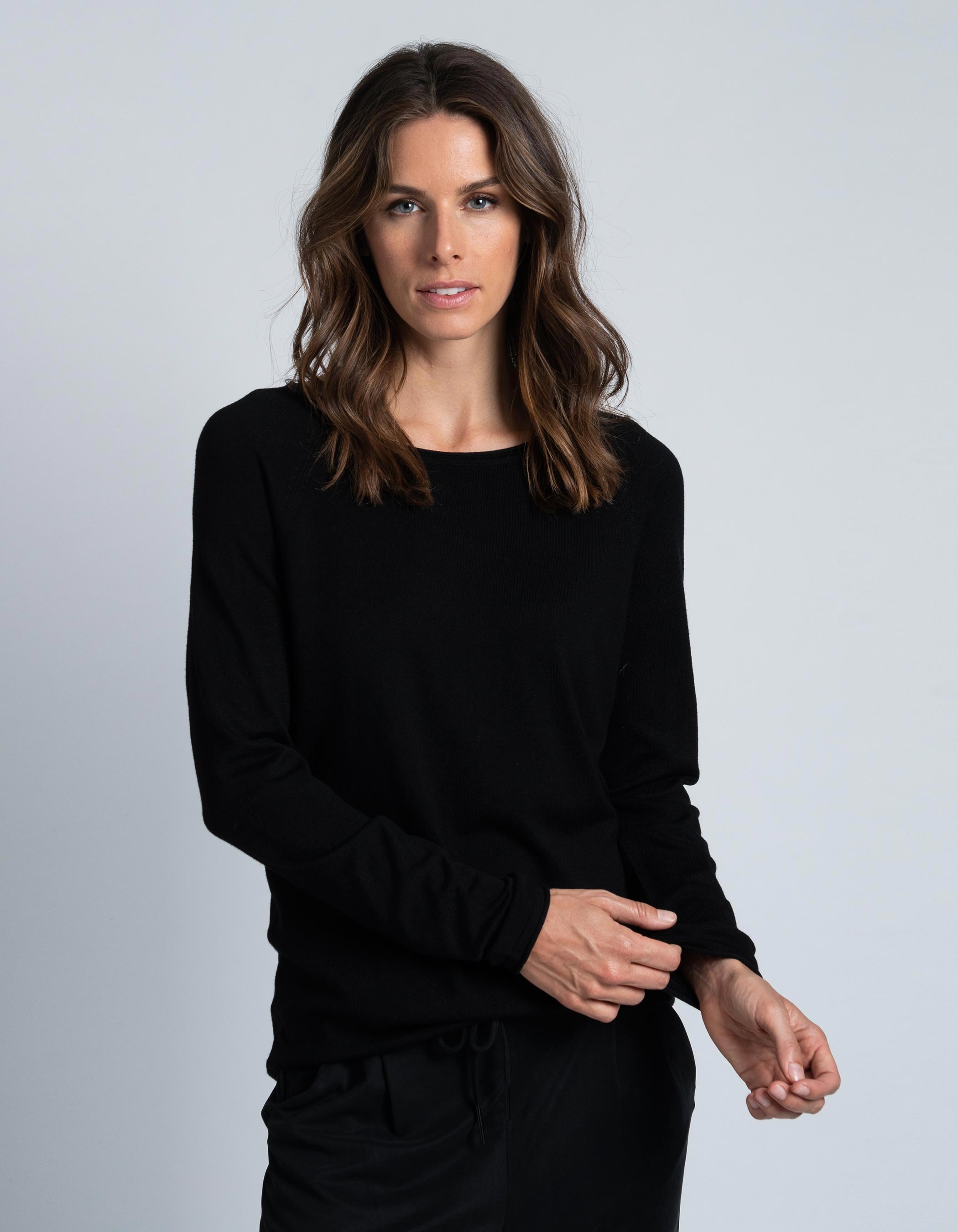 plain black round neck jumper