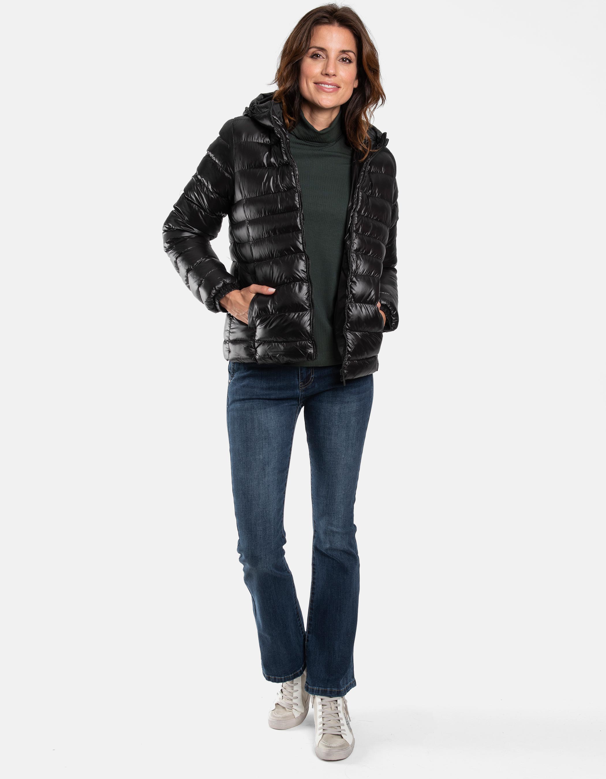 Chaqueta acolchada brillo con capucha