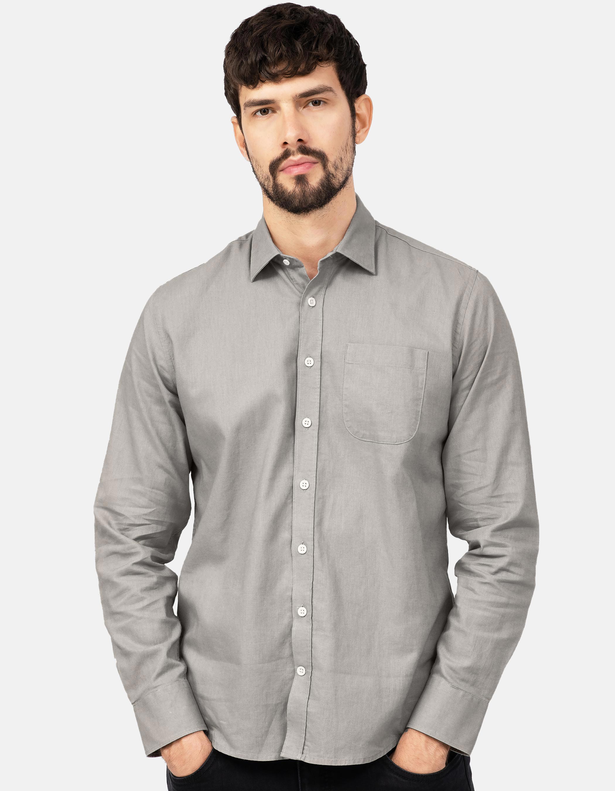 Plain cotton-linen shirt 4